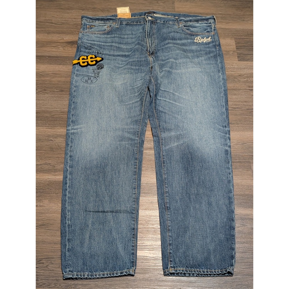 Polo Ralph Lauren Varick Slim Straight Graphic Jeans Mens 46B x 32 Blue Denim - Picture 2 of 10